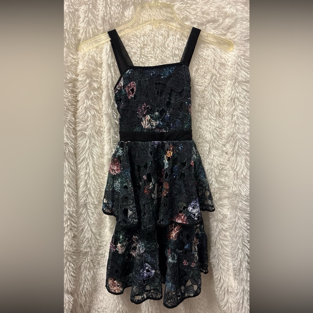 Marchesa Notte Mini Little Girl's Floral Lace Tiered Dress Size 10 Colorful